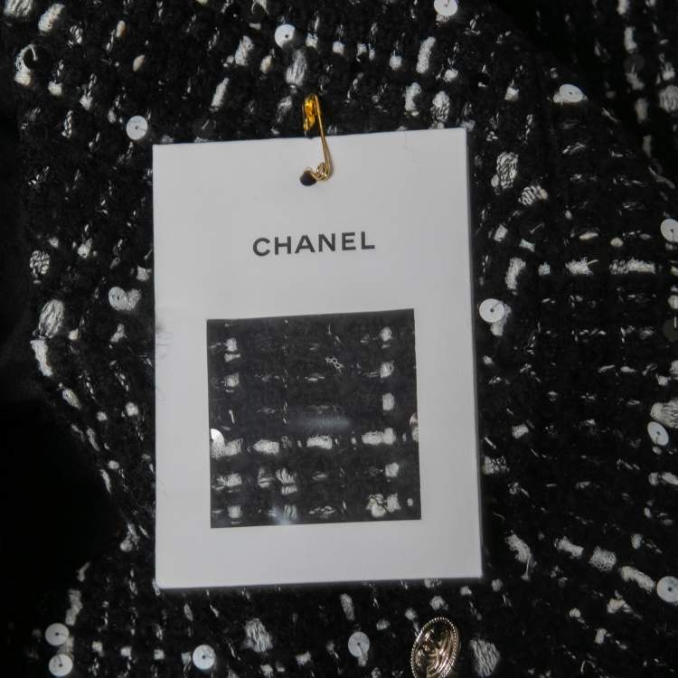 Pre Owned Chanel Black/White Sequined Tweed Skirt S