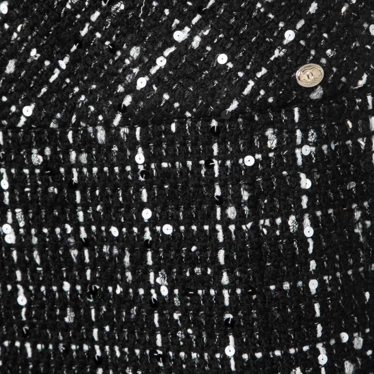 Pre Owned Chanel Black/White Sequined Tweed Skirt S
