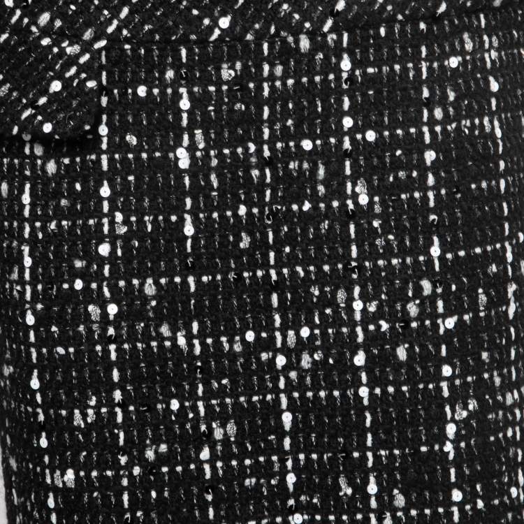 Pre Owned Chanel Black/White Sequined Tweed Skirt S
