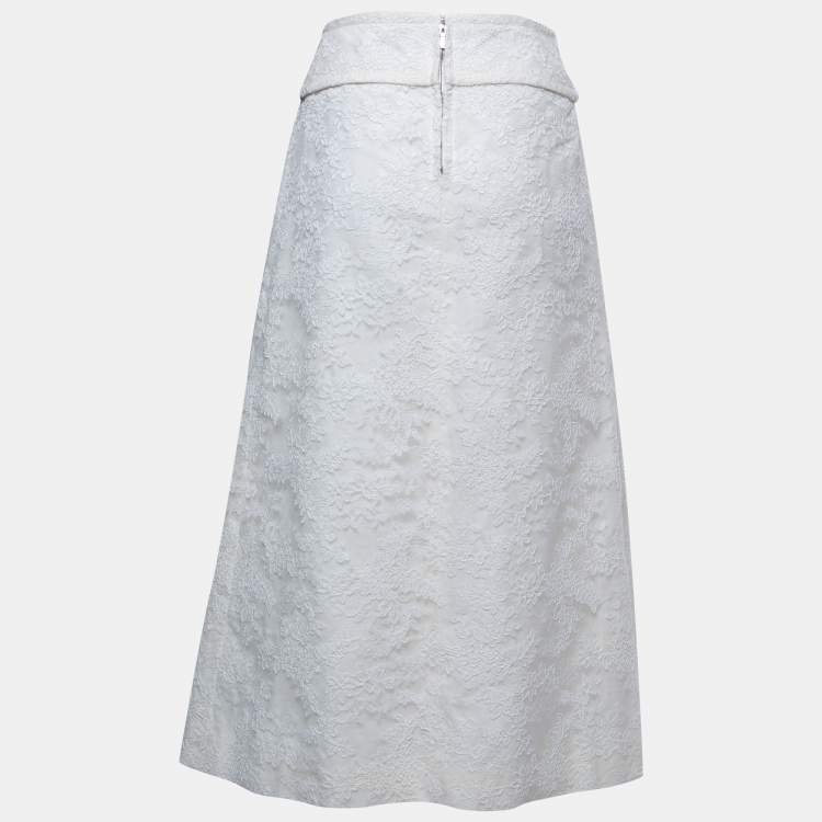 Pre Owned Chanel Linen & Lace Midi Skirt S