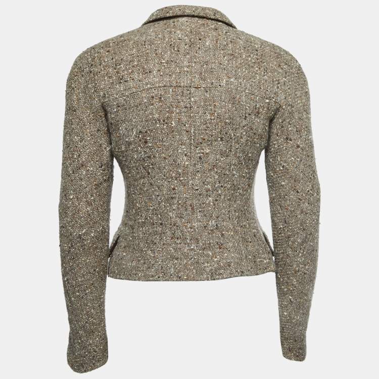 Pre Owned Chanel Brown Wool Blend Single Breasted Crop Jacket M