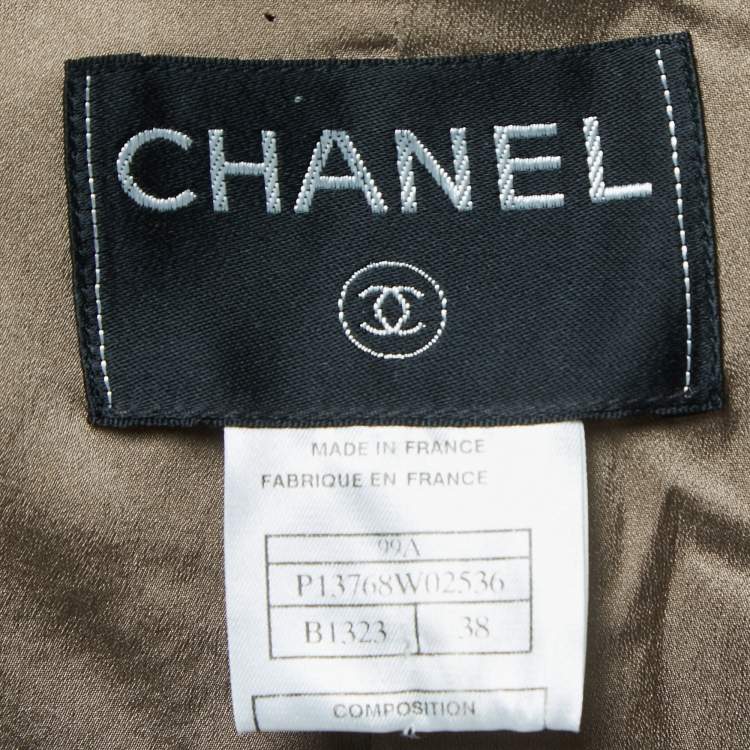 Pre Owned Chanel Brown Wool Blend Single Breasted Crop Jacket M