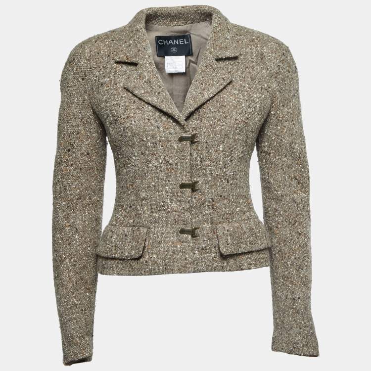 Chanel Brown Wool Blend Single Breasted Crop Jacket M Chanel