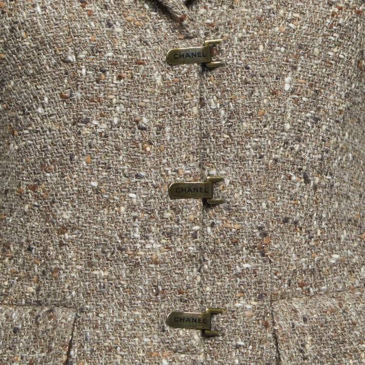 Pre Owned Chanel Brown Wool Blend Single Breasted Crop Jacket M
