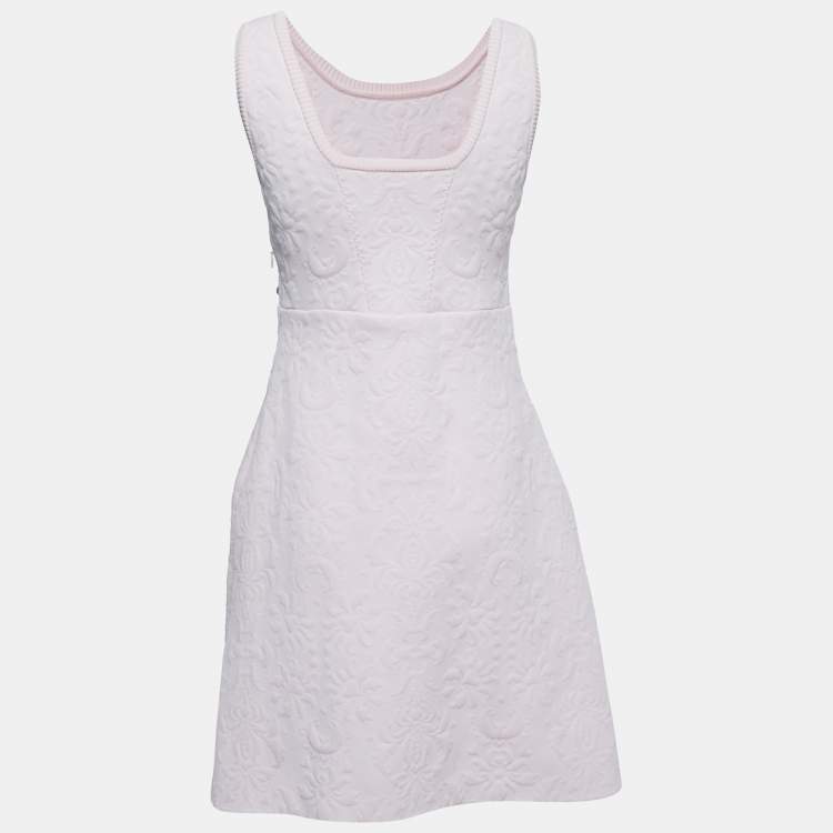 Chanel Light Pink Floral Embossed Knit Sleeveless Flared Mini Dress M