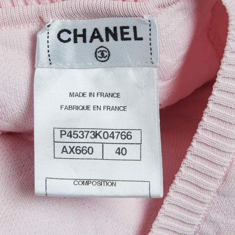 Pre Owned Chanel Light Pink Floral Embossed Knit Sleeveless Flared Mini Dress M