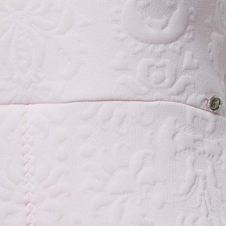 Pre Owned Chanel Light Pink Floral Embossed Knit Sleeveless Flared Mini Dress M