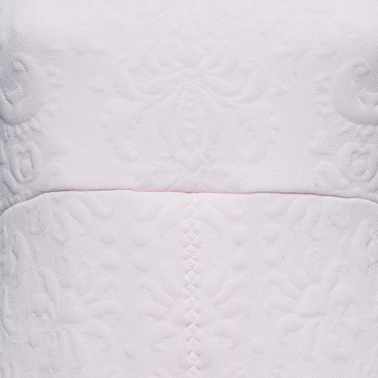 Pre Owned Chanel Light Pink Floral Embossed Knit Sleeveless Flared Mini Dress M