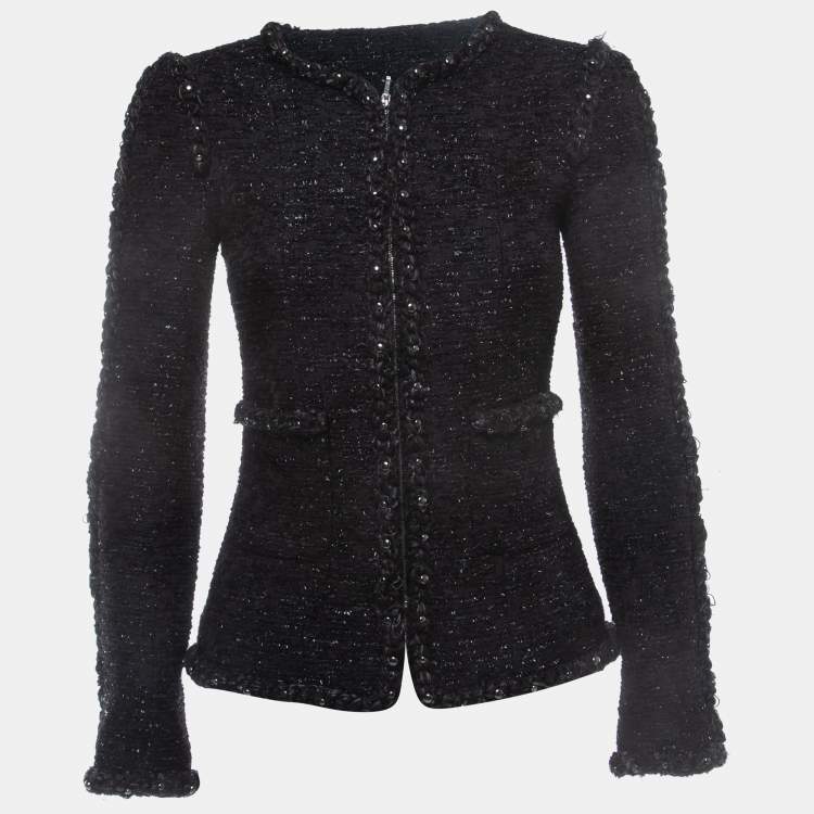 Pre Owned Chanel Black/Metallic Tweed Zip-Up Paris Dallas Jacket XS