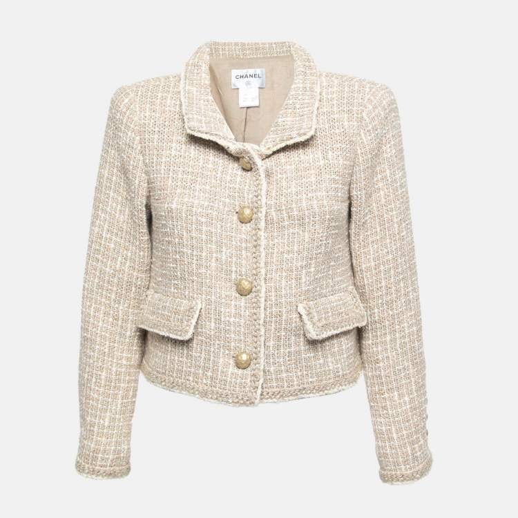 Chanel Beige Tweed Gold-Button Cropped Jacket XL Chanel