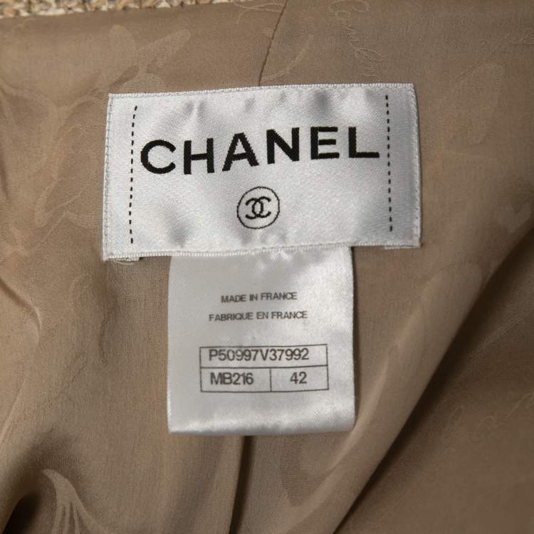 Pre Owned Chanel Beige Tweed Gold-Button Cropped Jacket XL