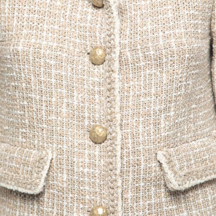 Pre Owned Chanel Beige Tweed Gold-Button Cropped Jacket XL
