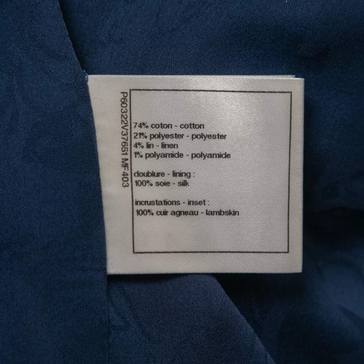 Pre Owned Chanel Blue/Metallic Tweed Lambskin Trimmed Cropped Jacket XL