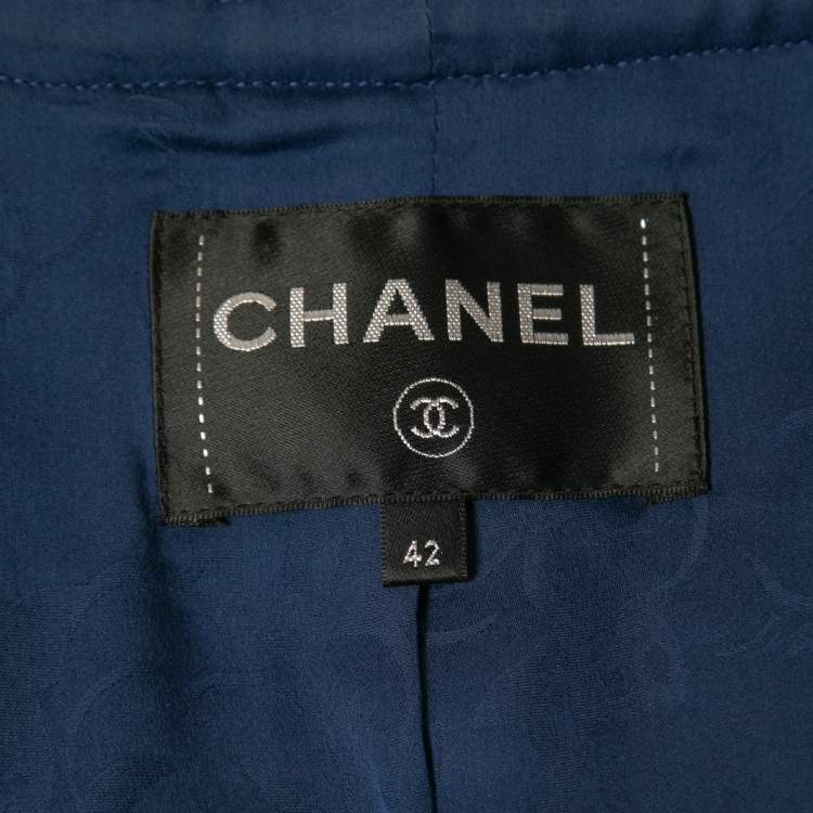 Pre Owned Chanel Blue/Metallic Tweed Lambskin Trimmed Cropped Jacket XL