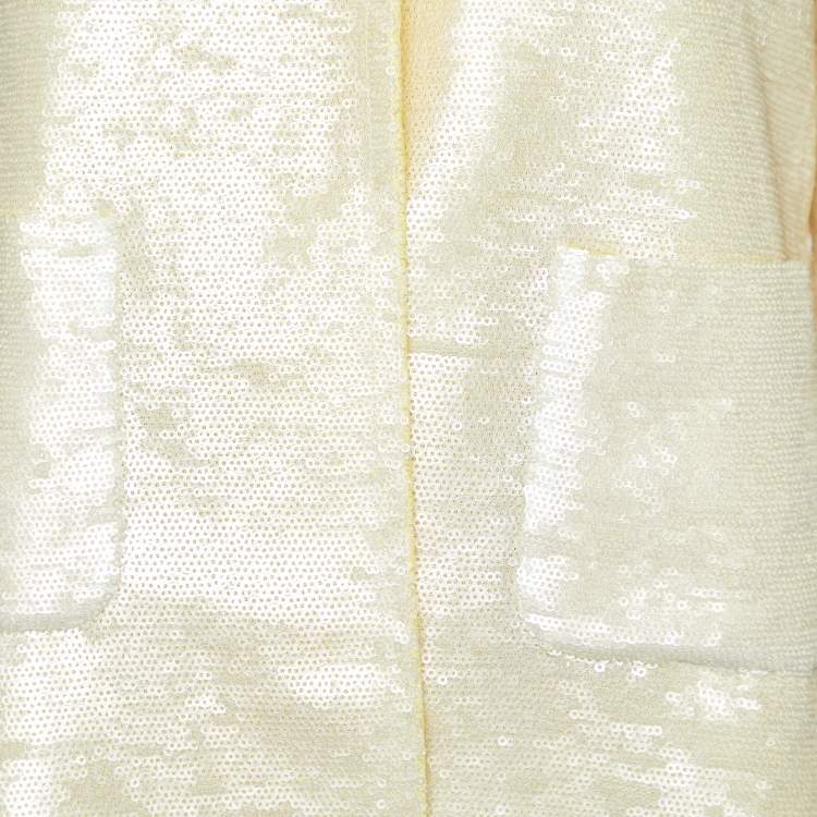 Pre Owned Chanel Cream Sequinned Polyester Button Front Jacket L