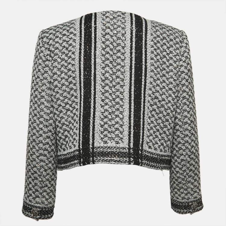 مملوكة مسبقًا Chanel Black/White Sequined Tweed Jacket XL