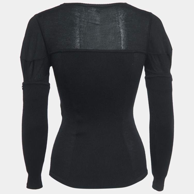 Pre Owned Chanel Black Cashmere & Silk Removable Sleeve Jumper S