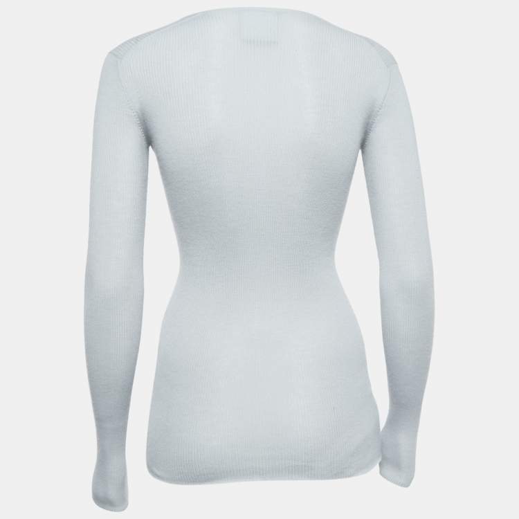 مملوكة مسبقًا Chanel Sports Grey Cashmere Knit Long Sleeve Top XS