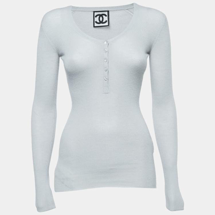 مملوكة مسبقًا Chanel Sports Grey Cashmere Knit Long Sleeve Top XS