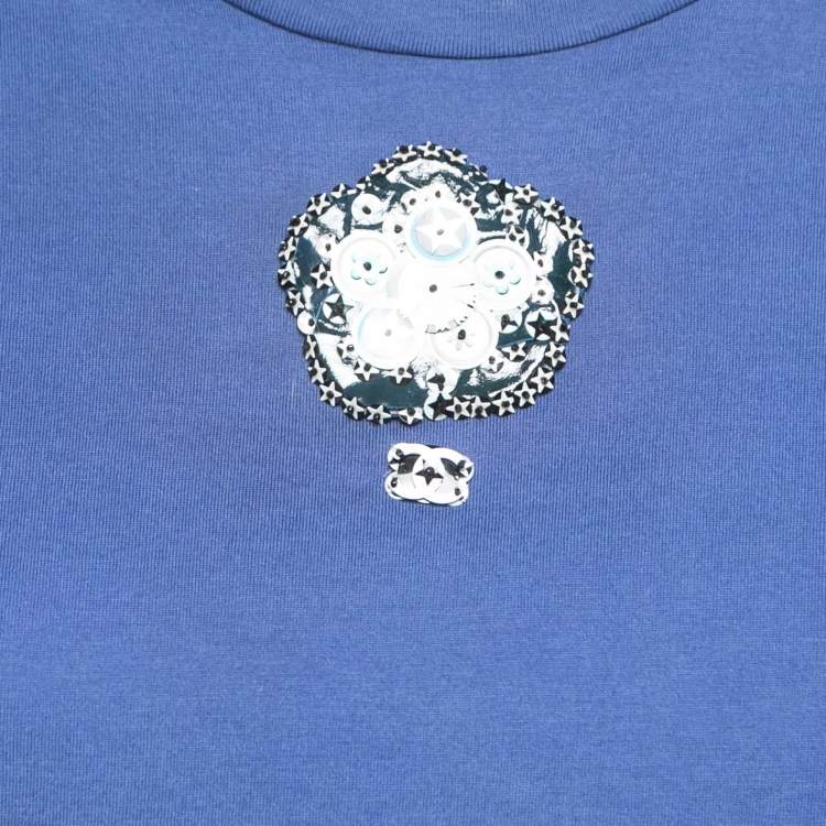 Pre Owned Chanel Blue Cotton Patch Detail T-Shirt M