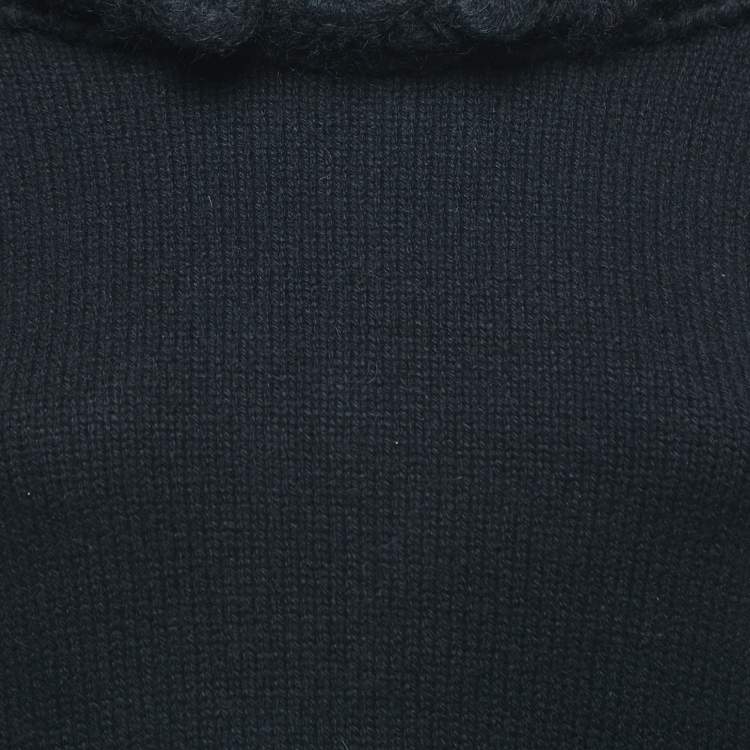 Pre Owned Chanel Black Cashmere Wool Knit Top & Skirt Set S