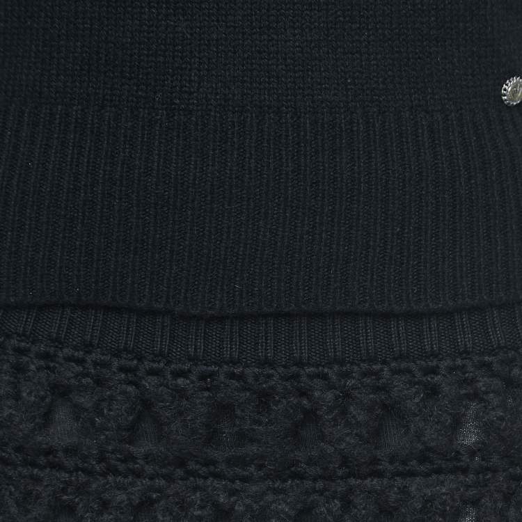 Pre Owned Chanel Black Cashmere Wool Knit Top & Skirt Set S