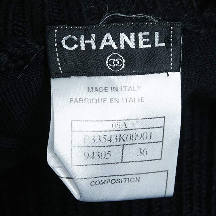Pre Owned Chanel Black Cashmere Wool Knit Top & Skirt Set S