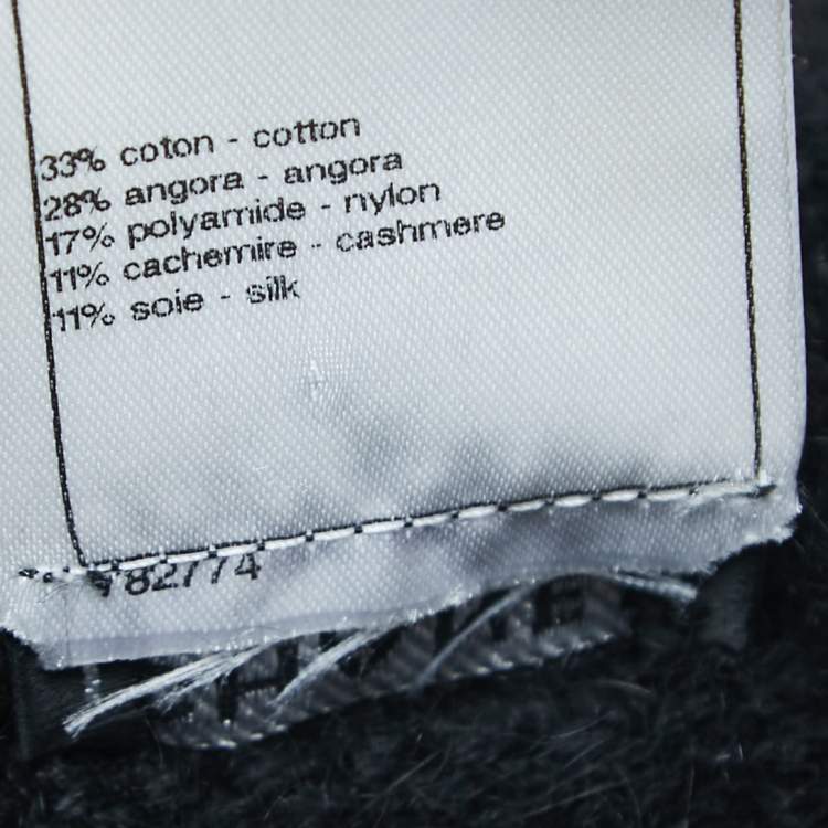 Pre Owned Chanel Black Cotton & Angora Blend Knit Off-Shoulder Top L