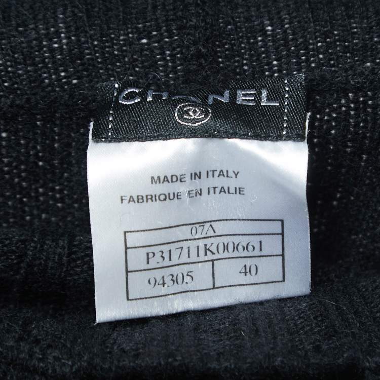 Pre Owned Chanel Black Cashmere High Neck Peak Sweater Top L