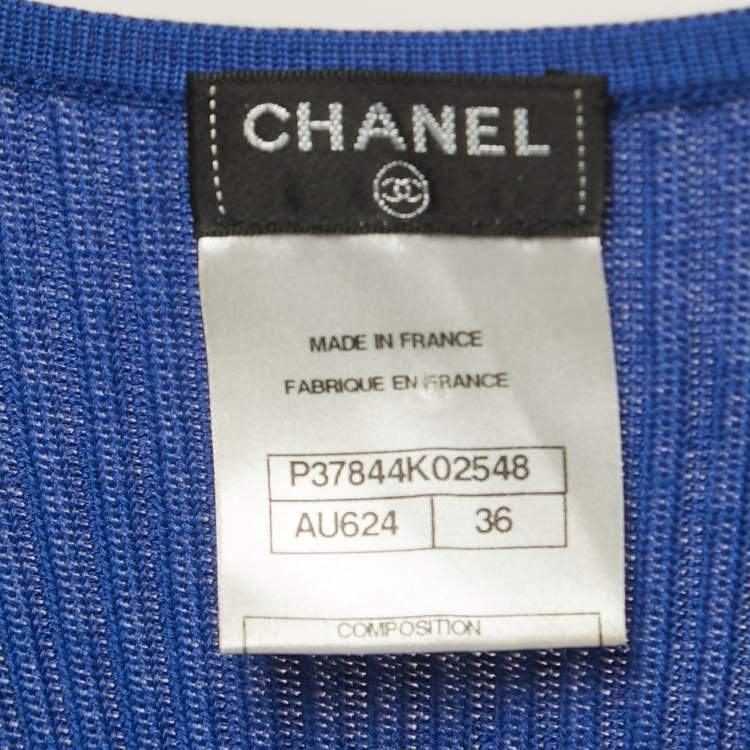 Pre Owned Chanel Blue Rib-Knit Tank Top S