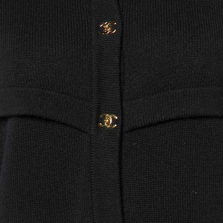 Pre Owned Chanel Black Cashmere Knit Button Front Midi Dress M