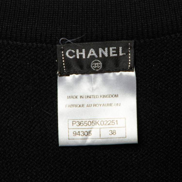 Pre Owned Chanel Black Cashmere Knit Button Front Midi Dress M