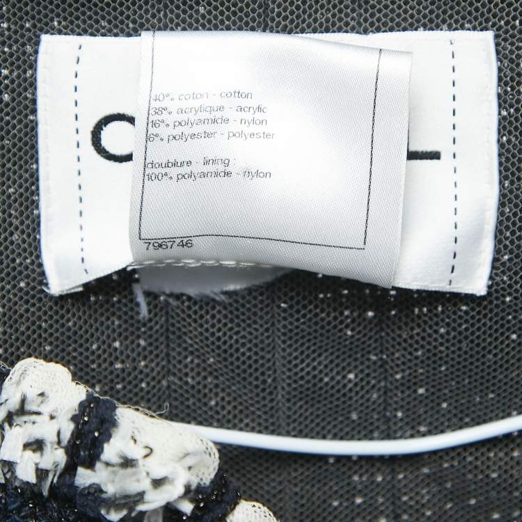 Pre Owned Chanel Navy Blue Tweed Iconic Distressed Zip Front Jacket M