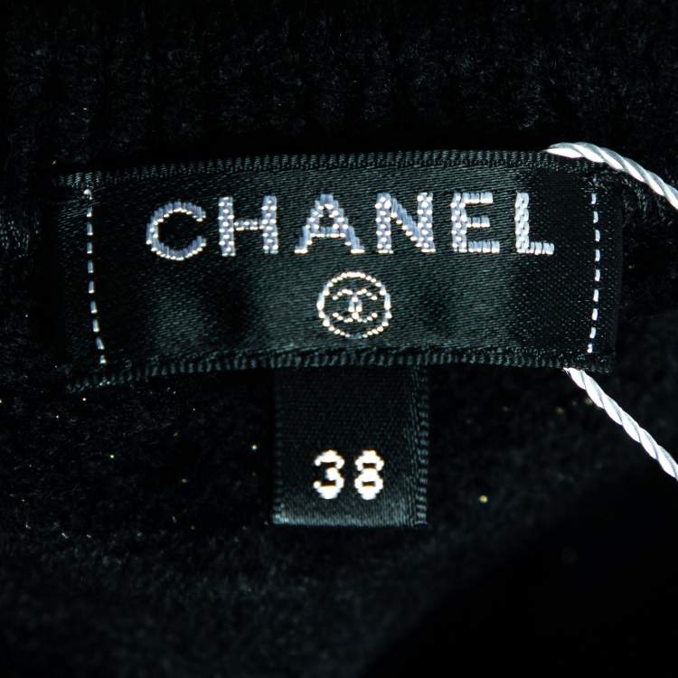 Pre Owned Chanel Black Lurex Knit Half Zip Pullover M