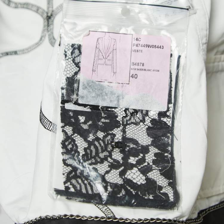Pre Owned Chanel Black/White Floral Lace Single Button Blazer L