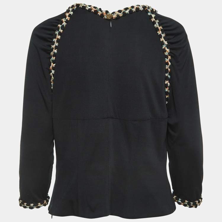 Chanel Black Silk Knit Size Zip Detailed Long Sleeve Top XL Chanel