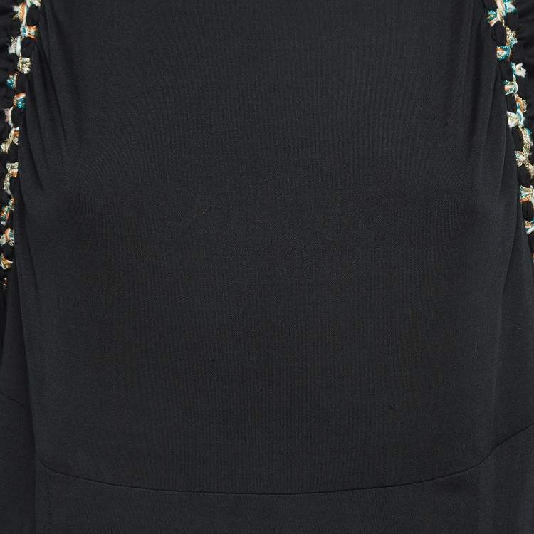 Pre Owned Chanel Black Silk Knit Size Zip Detailed Long Sleeve Top XL