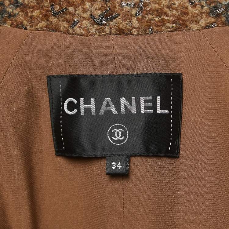 Pre Owned Chanel Brown/Grey Lurex Tweed Long Iconic Greece Coat S
