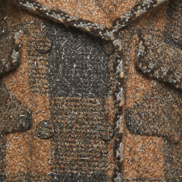 Pre Owned Chanel Brown/Grey Lurex Tweed Long Iconic Greece Coat S