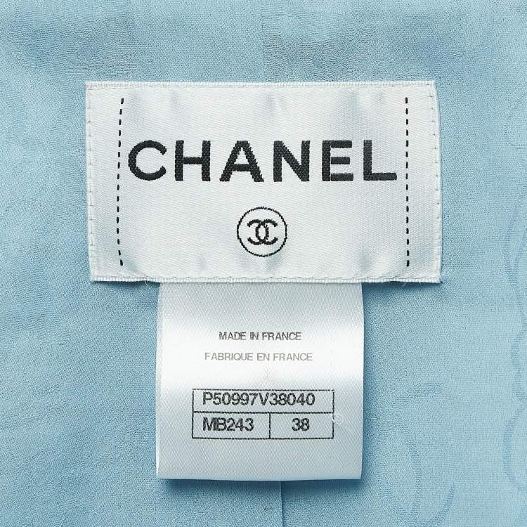 Pre Owned Chanel Blue Fantasy Tweed Single Breasted Jacket M