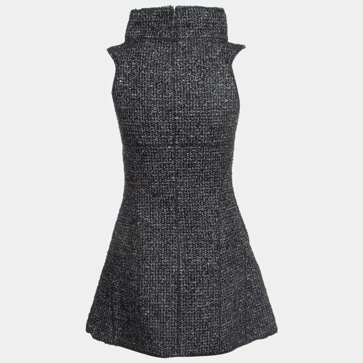 Chanel Black Tweed Zip Front Sleeveless Mini Dress S Chanel