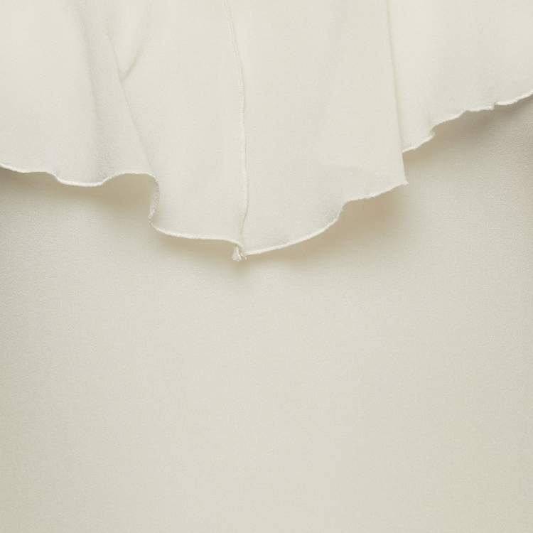 Pre Owned Chanel Off-White Silk Ruffled Halter Neck Top S