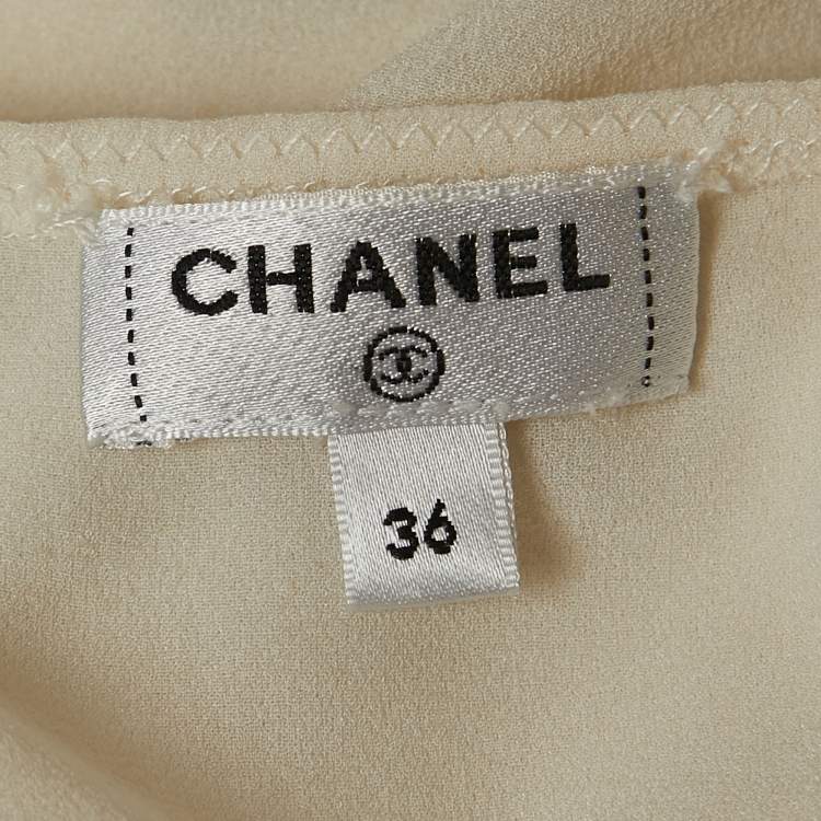 Pre Owned Chanel Off-White Silk Ruffled Halter Neck Top S