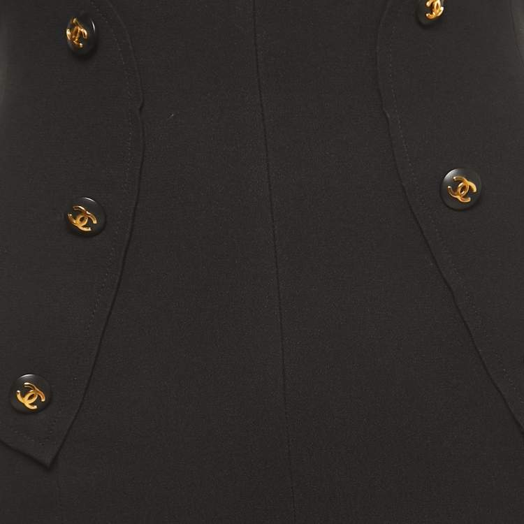 Pre Owned Chanel Vintage Black Wool Button Embellished Flared Pencil Skirt XS