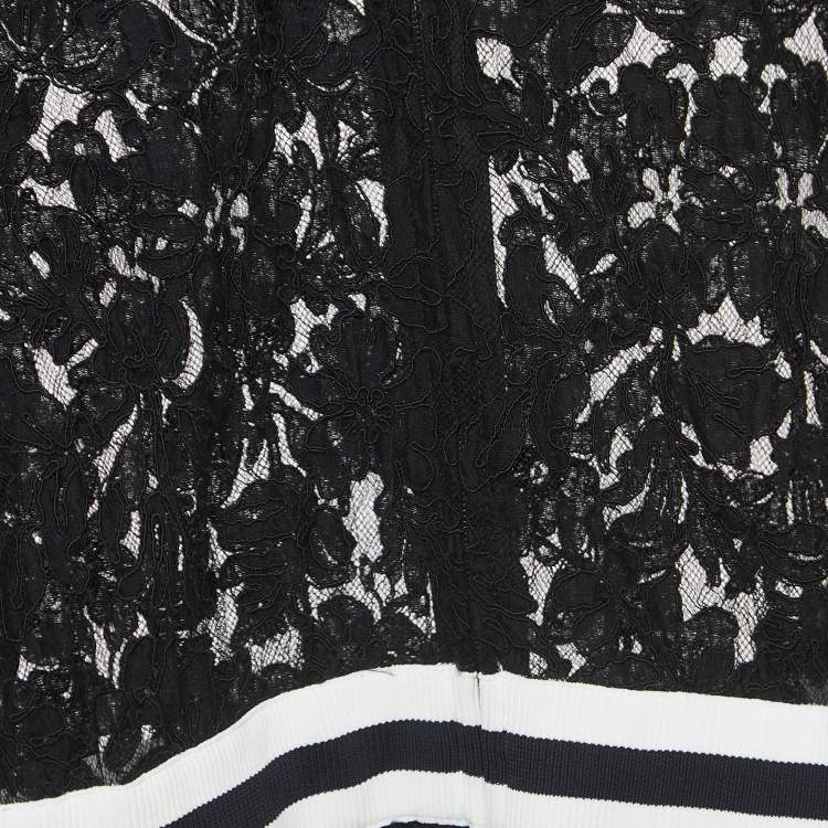 Pre Owned Chanel Black Floral Lace Zip-Up Dress S