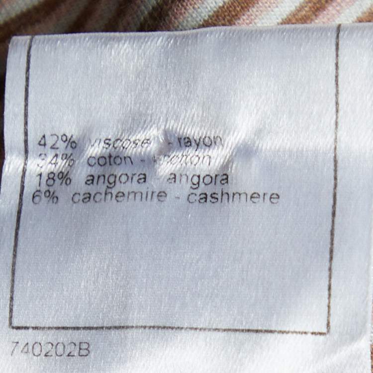 Pre Owned Chanel Brown/Peach Striped Cotton & Angora Knit Turtleneck Sweater M