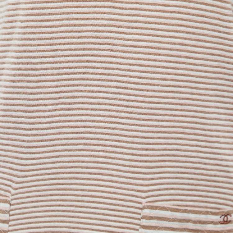 Pre Owned Chanel Brown/Peach Striped Cotton & Angora Knit Turtleneck Sweater M
