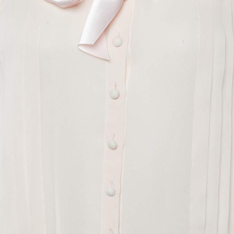 Pre Owned Chanel Pale Pink Silk Embellished Button Front Blouse M