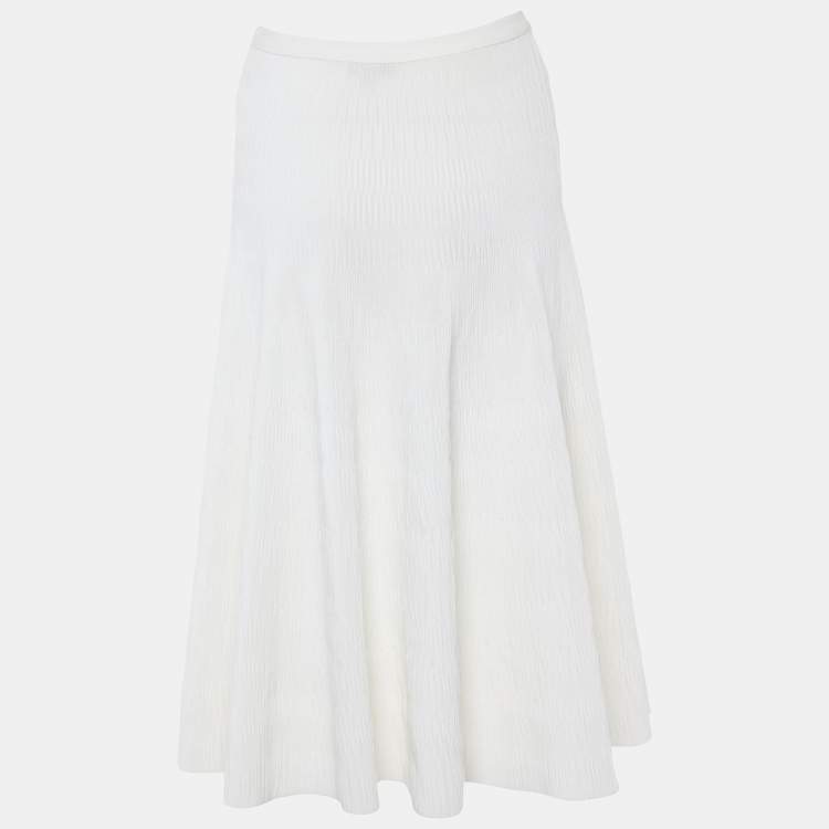 Pre Owned Chanel White Textured Knit Midi Skirt M