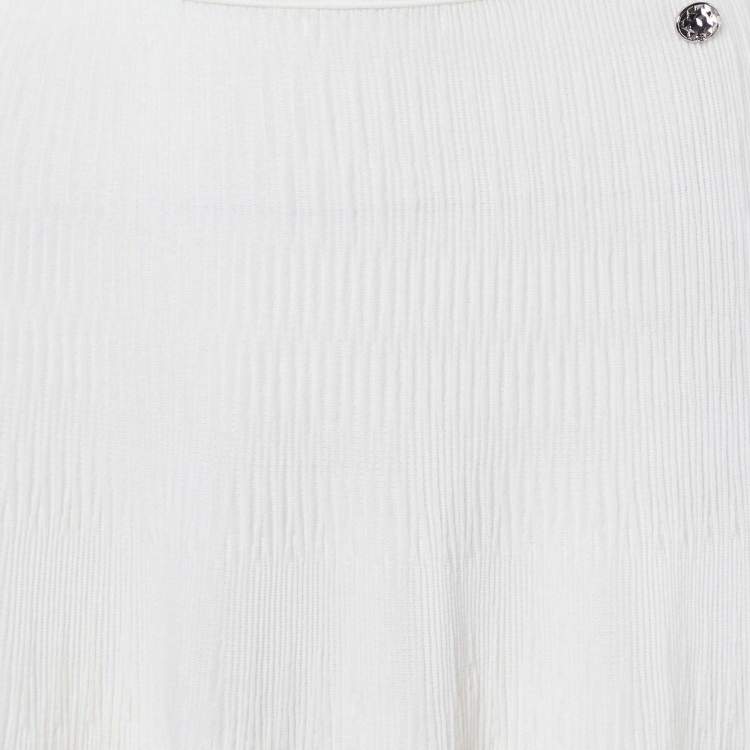 Pre Owned Chanel White Textured Knit Midi Skirt M